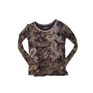 Vintage Y2K Coldwater Creek Dark Paisley Embellished & Sheer Sleeves - Size S